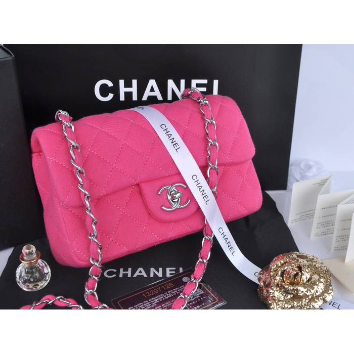 2014 Chanel mini Classic Flap Bag Denim Fabric CF69900 Rose