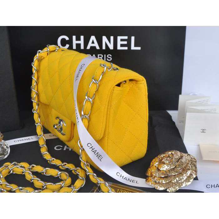 2014 Chanel mini Classic Flap Bag Denim Fabric CF69900 Yellow