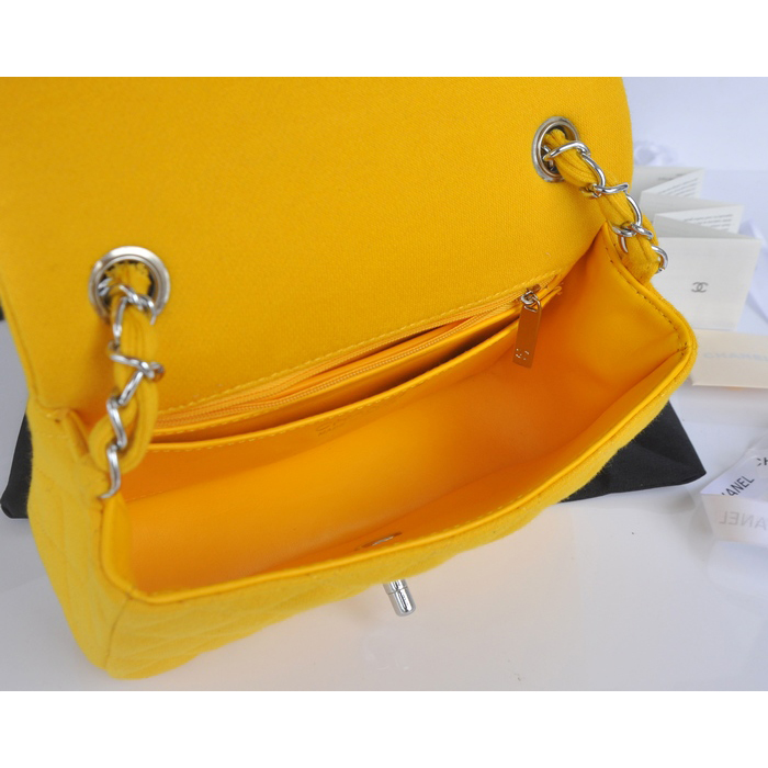 2014 Chanel mini Classic Flap Bag Denim Fabric CF69900 Yellow