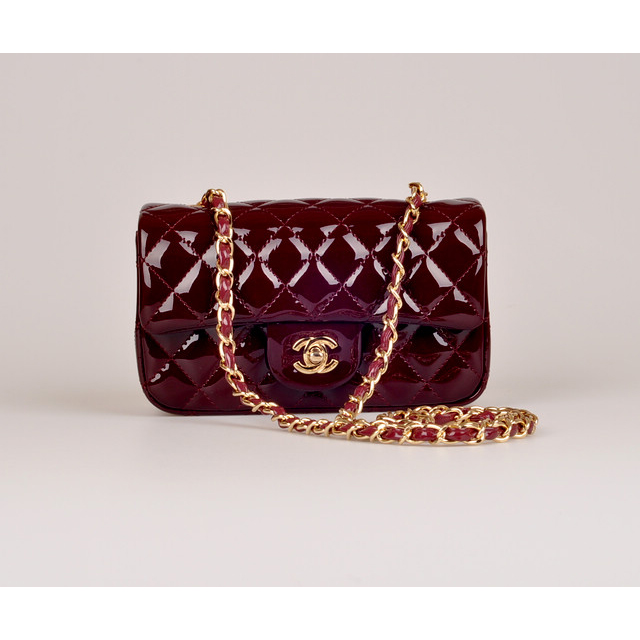 2014 Chanel mini Classic Flap Bag Maroon Patent Leather 1117 Gold