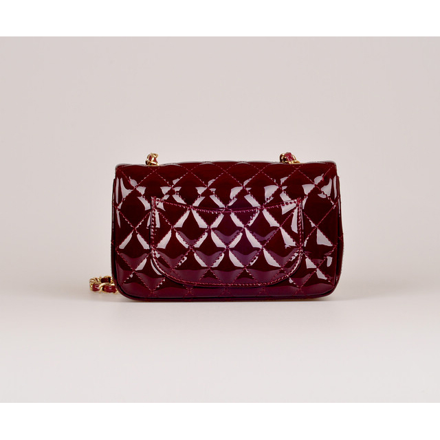 2014 Chanel mini Classic Flap Bag Maroon Patent Leather 1117 Gold