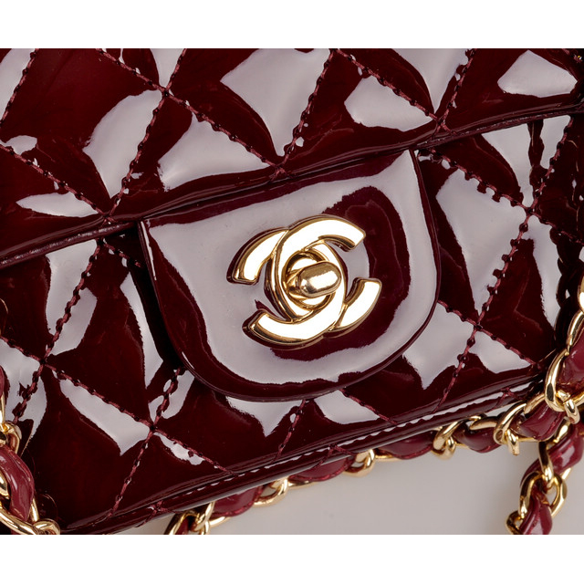 2014 Chanel mini Classic Flap Bag Maroon Patent Leather 1117 Gold