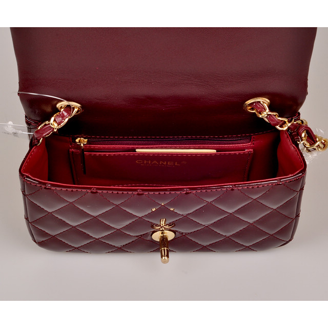 2014 Chanel mini Classic Flap Bag Maroon Patent Leather 1117 Gold