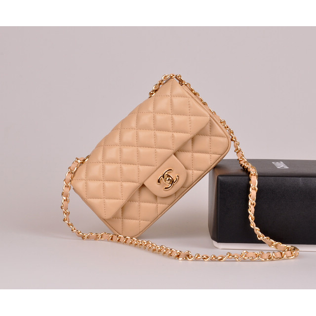 2014 Chanel mini Classic Flap Bag Original Apricot Sheekskin leather 1117 Gold