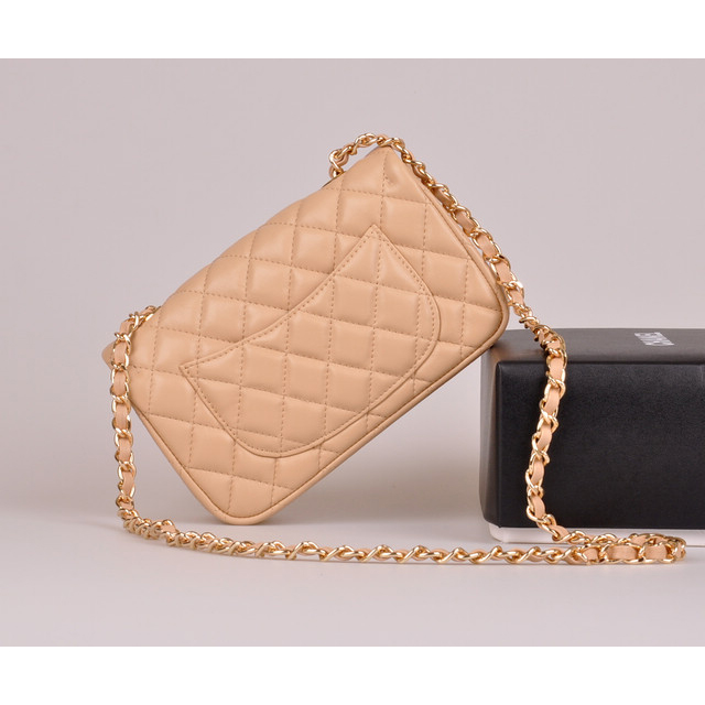 2014 Chanel mini Classic Flap Bag Original Apricot Sheekskin leather 1117 Gold