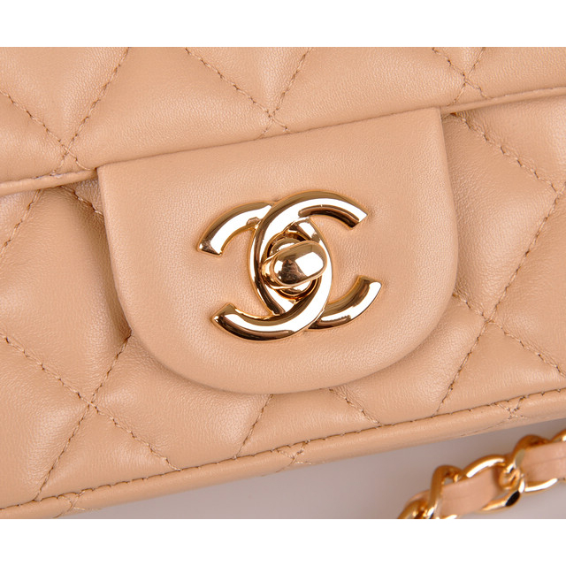 2014 Chanel mini Classic Flap Bag Original Apricot Sheekskin leather 1117 Gold