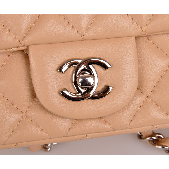 2014 Chanel mini Classic Flap Bag Original Apricot Sheekskin leather 1117 Silver