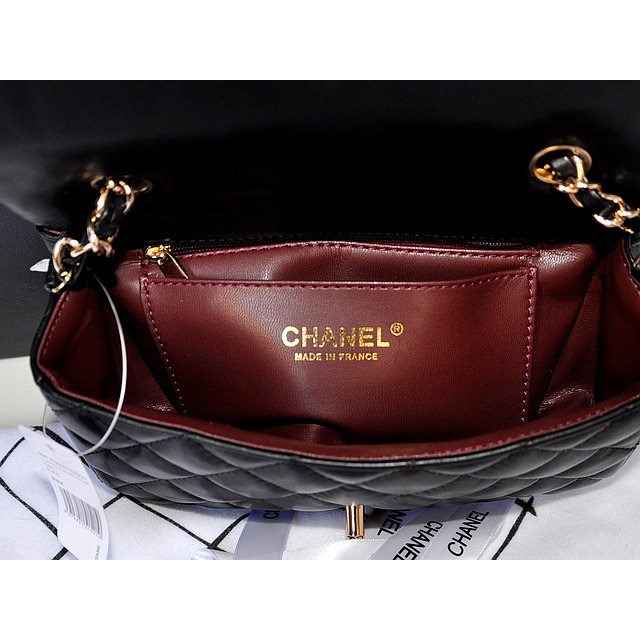 2014 Chanel mini Classic Flap Bag Original Black Sheekskin leather 1117 Gold