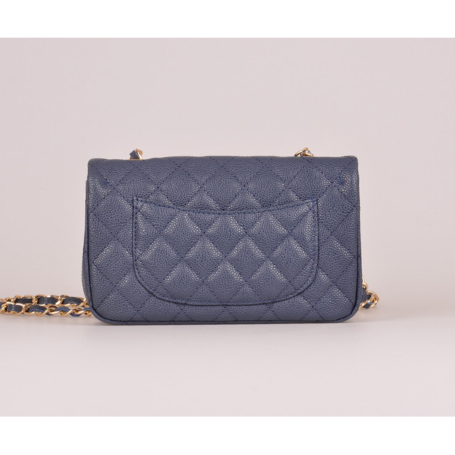 2014 Chanel mini Classic Flap Bag Original Blue Caviar leather 1117 Gold