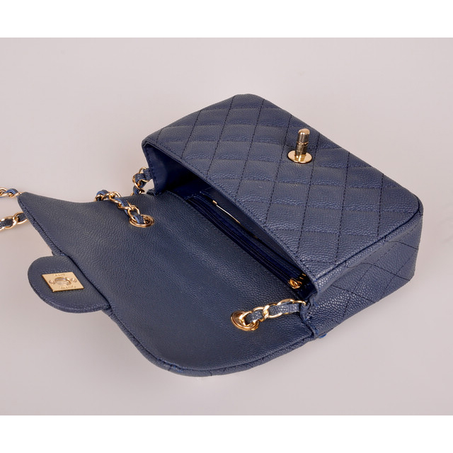 2014 Chanel mini Classic Flap Bag Original Blue Caviar leather 1117 Gold