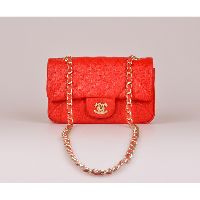 2014 Chanel mini Classic Flap Bag Red Caviar Leather 1117 Gold