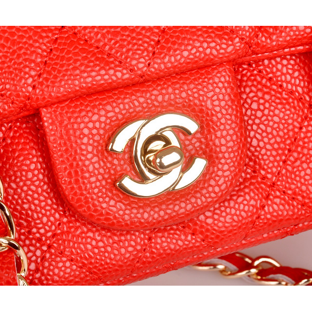 2014 Chanel mini Classic Flap Bag Red Caviar Leather 1117 Gold