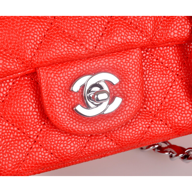 2014 Chanel mini Classic Flap Bag Red Caviar Leather 1117 Silver