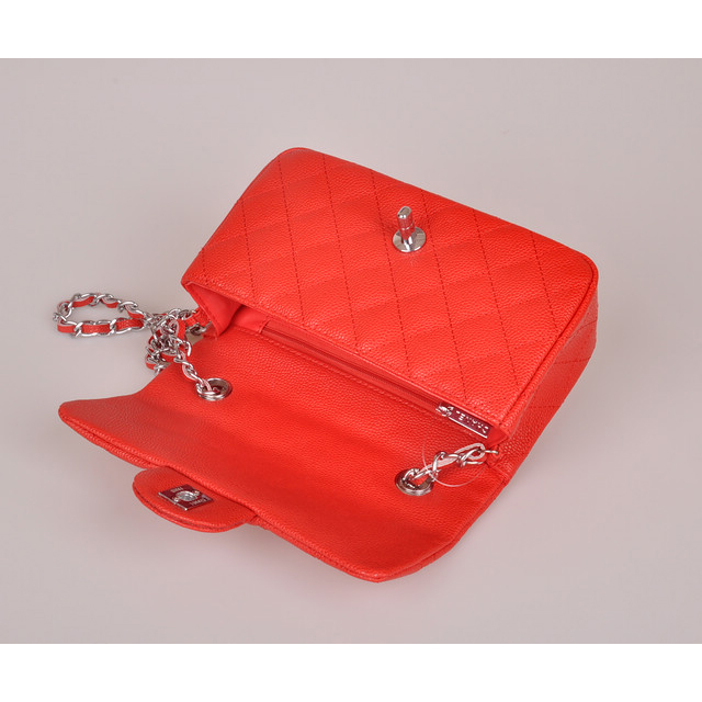 2014 Chanel mini Classic Flap Bag Red Caviar Leather 1117 Silver