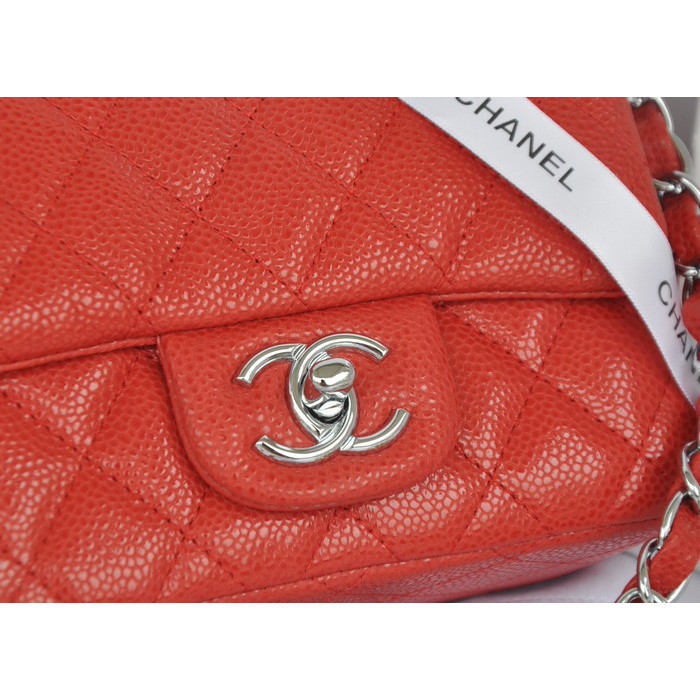 2014 Chanel mini Classic Flap Bag Red Original Caviar leather A1115 Silver