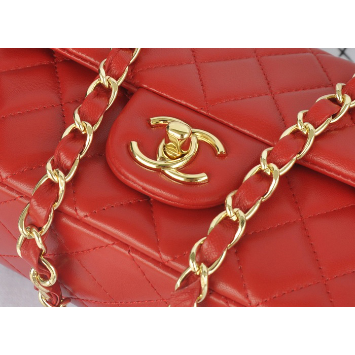 2014 Chanel mini Classic Flap Bag Red Original Sheekskin A1116 Gold