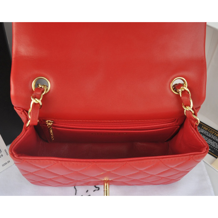 2014 Chanel mini Classic Flap Bag Red Original Sheekskin A1116 Gold