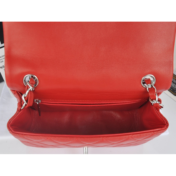 2014 Chanel mini Classic Flap Bag Red Original Sheekskin A1116 Silver