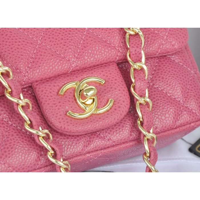 2014 Chanel mini Classic Flap Bag Rose Original Caviar leather A1115 Gold