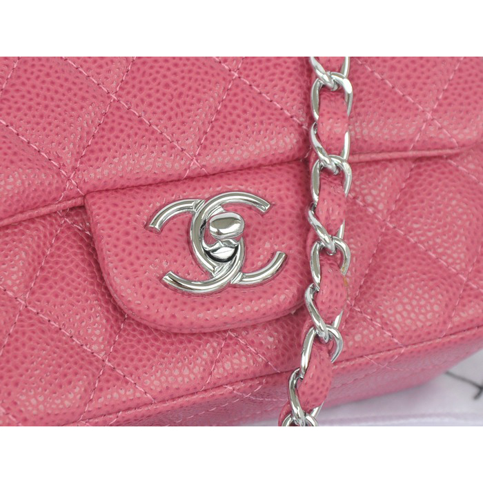 2014 Chanel mini Classic Flap Bag Rose Original Caviar leather A1115 Silver