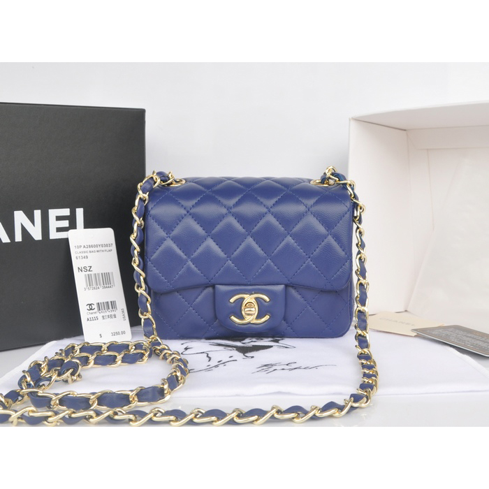 2014 Chanel mini Classic Flap Bag Royal Original Sheekskin leather A1115 Gold