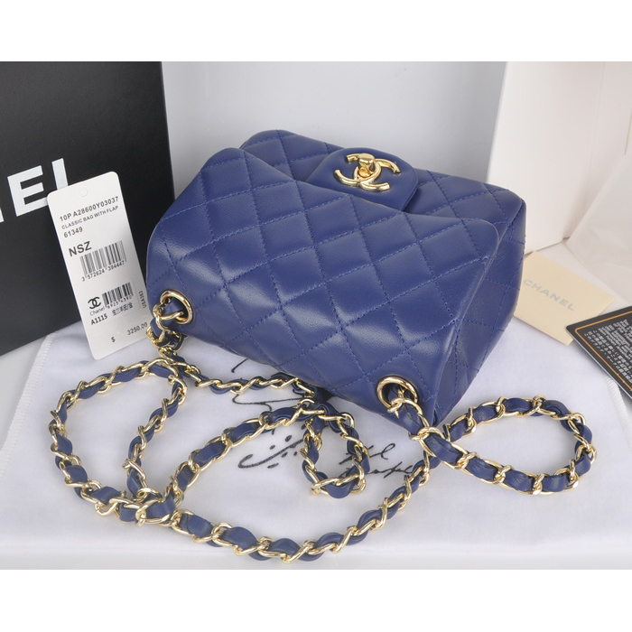 2014 Chanel mini Classic Flap Bag Royal Original Sheekskin leather A1115 Gold