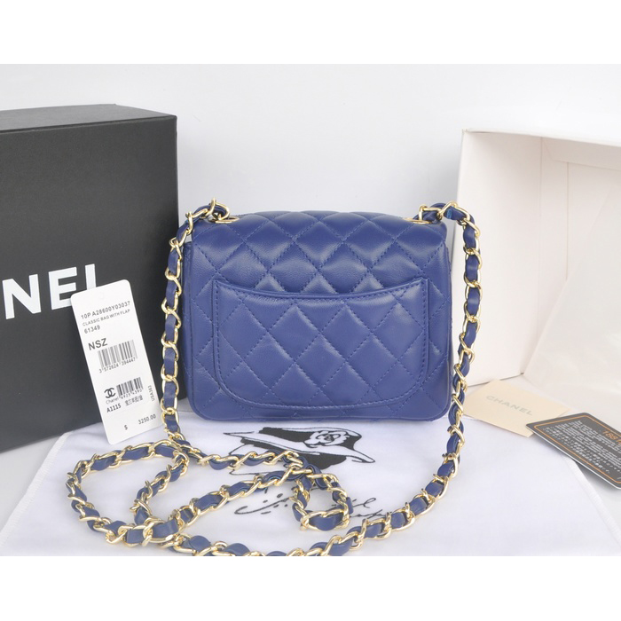 2014 Chanel mini Classic Flap Bag Royal Original Sheekskin leather A1115 Gold