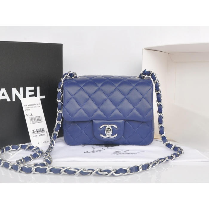 2014 Chanel mini Classic Flap Bag Royal Original Sheekskin leather A1115 Silver