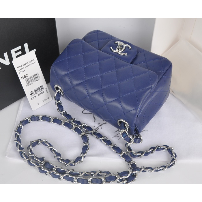 2014 Chanel mini Classic Flap Bag Royal Original Sheekskin leather A1115 Silver