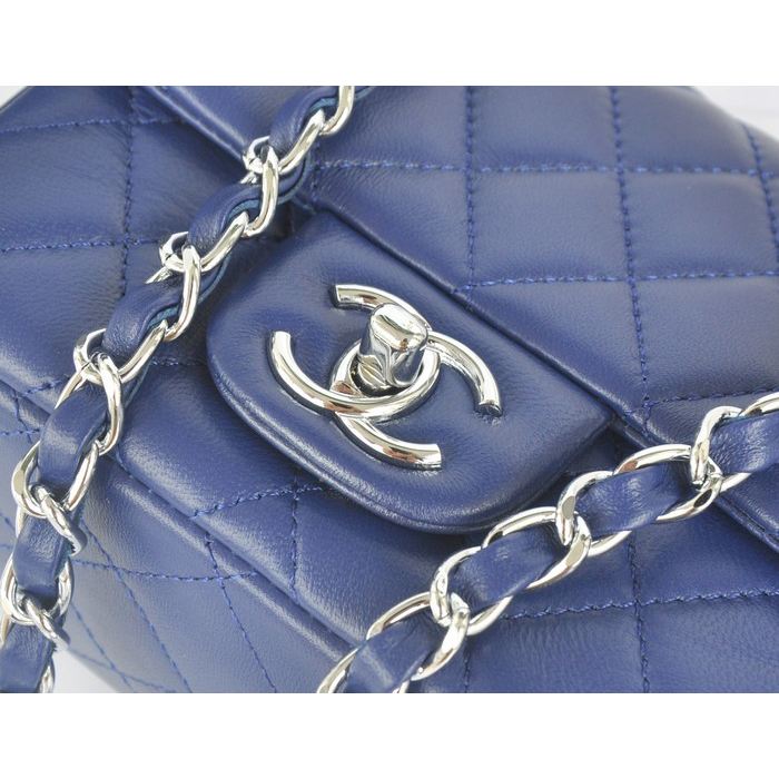 2014 Chanel mini Classic Flap Bag Royal Original Sheekskin leather A1115 Silver