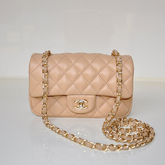 2014 Chanel mini Classic Flap Bag Sheekskin leather 1117 Apricot in Gold