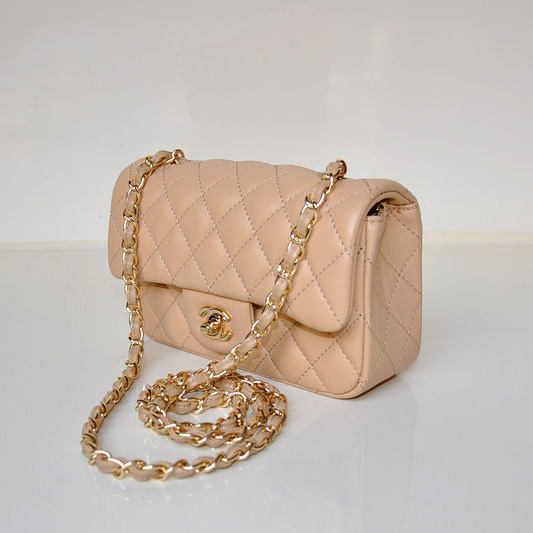 2014 Chanel mini Classic Flap Bag Sheekskin leather 1117 Apricot in Gold