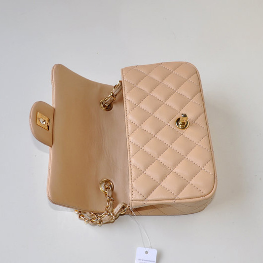 2014 Chanel mini Classic Flap Bag Sheekskin leather 1117 Apricot in Gold