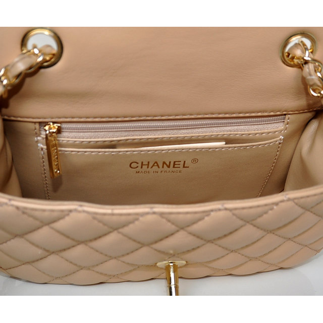 2014 Chanel mini Classic Flap Bag Sheekskin leather 1117 Apricot in Gold