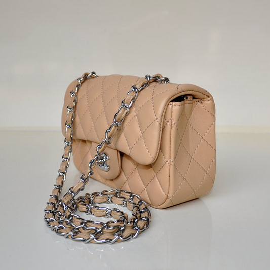 2014 Chanel mini Classic Flap Bag Sheekskin leather 1117 Apricot in Silver