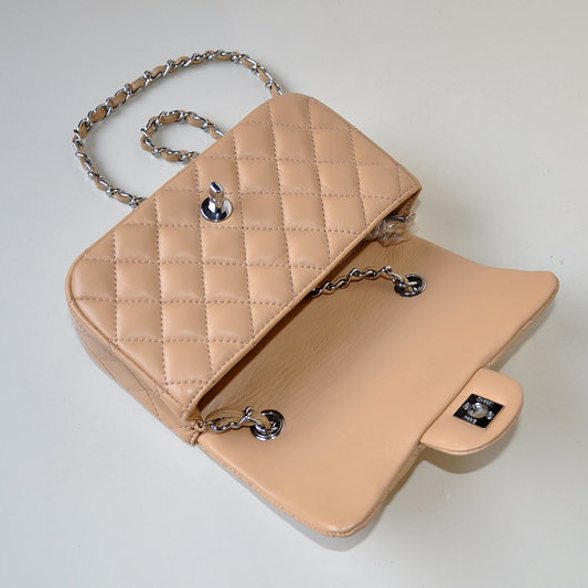 2014 Chanel mini Classic Flap Bag Sheekskin leather 1117 Apricot in Silver