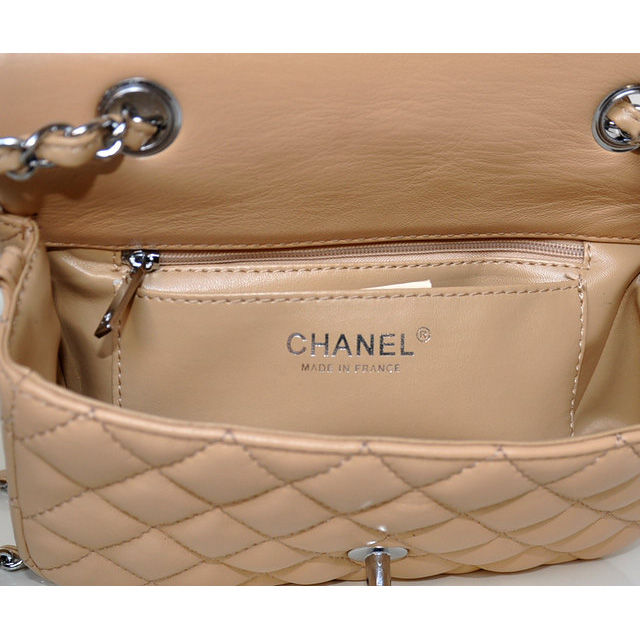 2014 Chanel mini Classic Flap Bag Sheekskin leather 1117 Apricot in Silver