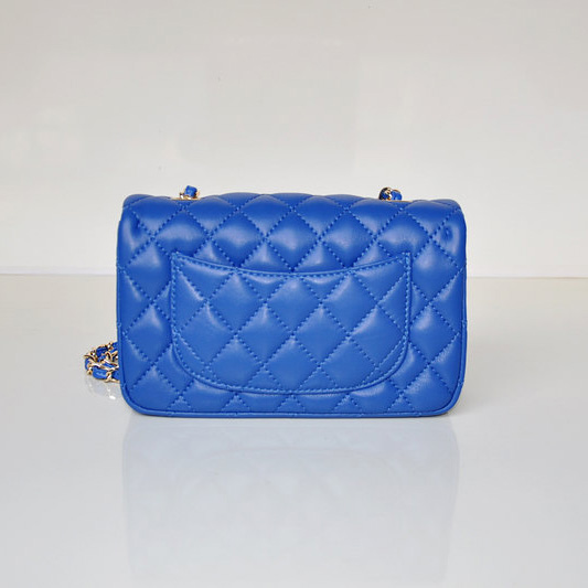 2014 Chanel mini Classic Flap Bag Sheekskin leather 1117 Blue in Gold