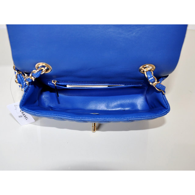 2014 Chanel mini Classic Flap Bag Sheekskin leather 1117 Blue in Gold