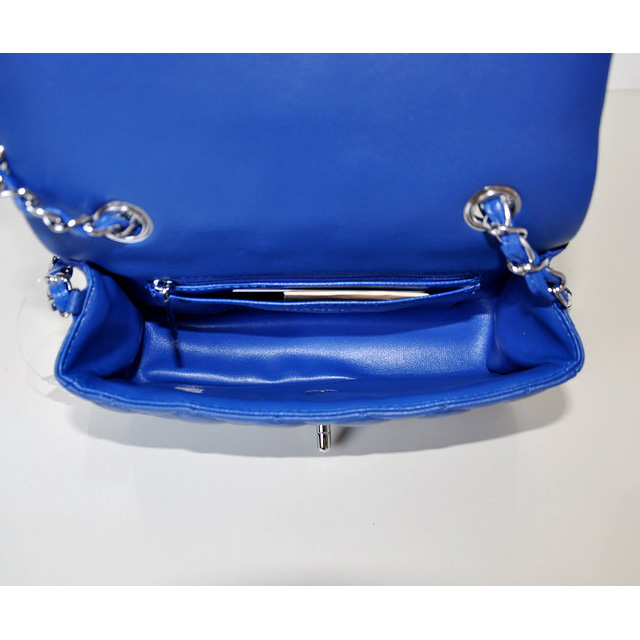 2014 Chanel mini Classic Flap Bag Sheekskin leather 1117 Blue in Silver