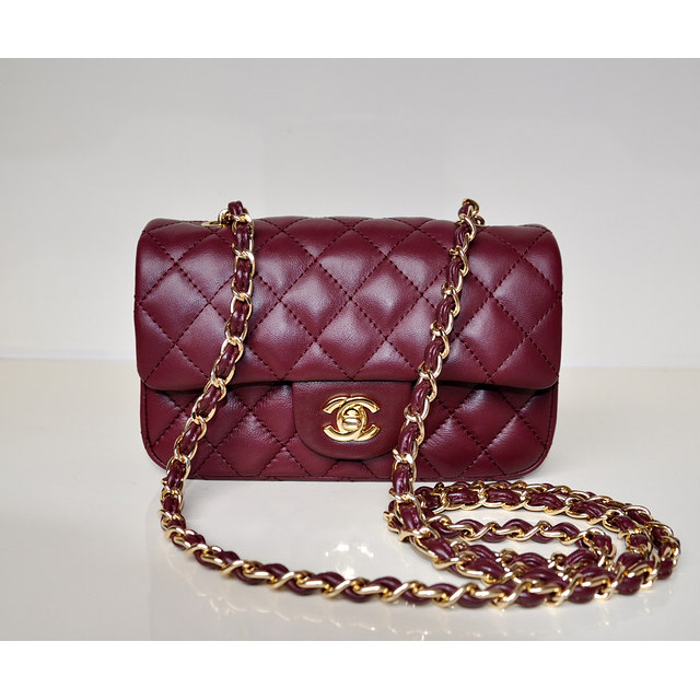 2014 Chanel mini Classic Flap Bag Sheekskin leather 1117 Claret in Gold