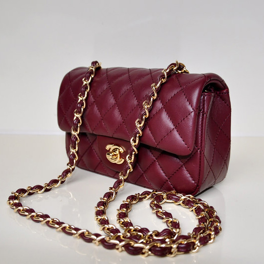 2014 Chanel mini Classic Flap Bag Sheekskin leather 1117 Claret in Gold