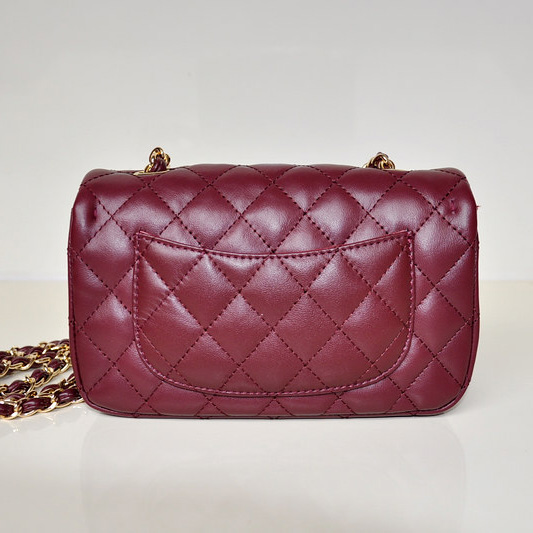 2014 Chanel mini Classic Flap Bag Sheekskin leather 1117 Claret in Gold