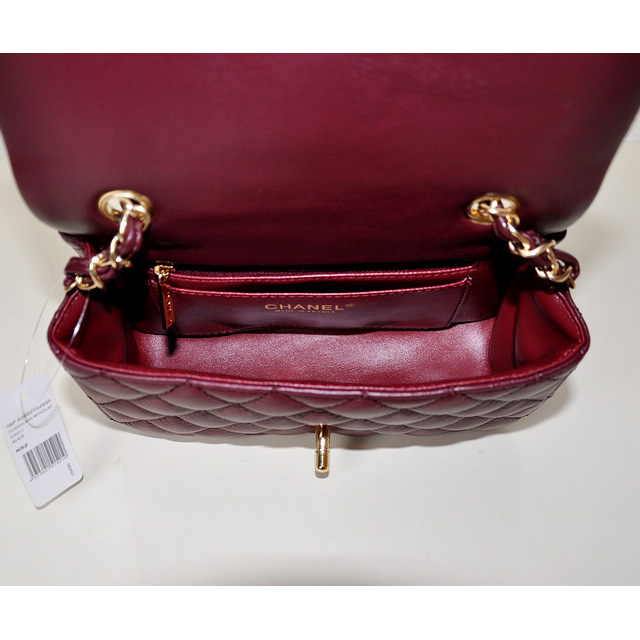 2014 Chanel mini Classic Flap Bag Sheekskin leather 1117 Claret in Gold