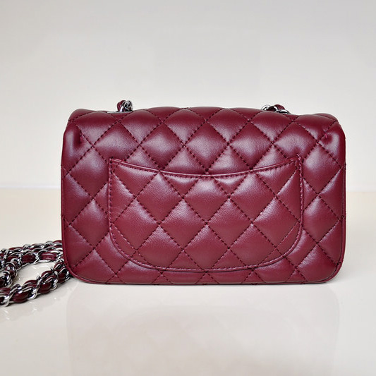 2014 Chanel mini Classic Flap Bag Sheekskin leather 1117 Claret in Silver