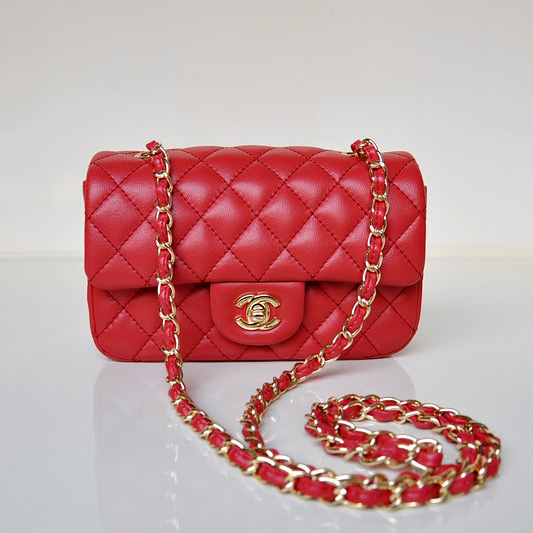 2014 Chanel mini Classic Flap Bag Sheekskin leather 1117 Red in Gold