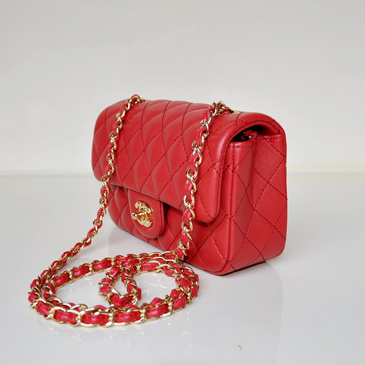 2014 Chanel mini Classic Flap Bag Sheekskin leather 1117 Red in Gold