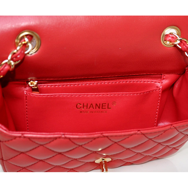 2014 Chanel mini Classic Flap Bag Sheekskin leather 1117 Red in Gold