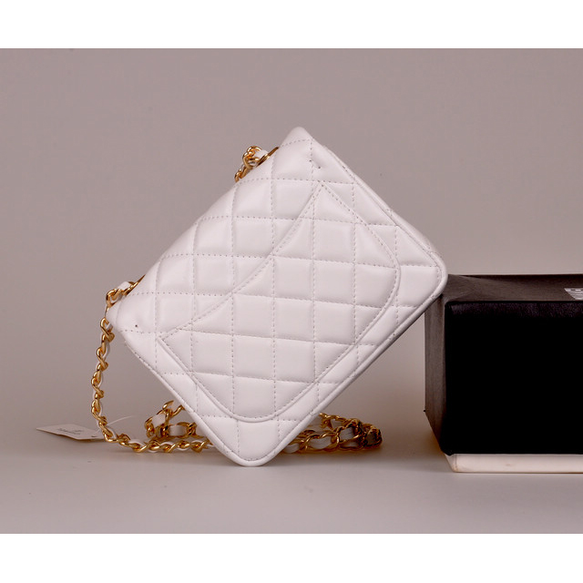 2014 Chanel mini Classic Flap Bag White Original Sheekskin leather A1115 Gold