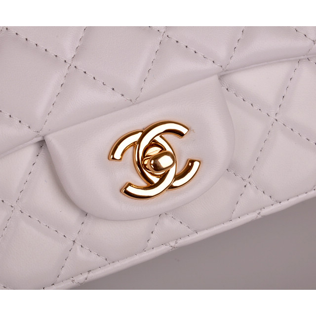 2014 Chanel mini Classic Flap Bag White Original Sheekskin leather A1115 Gold